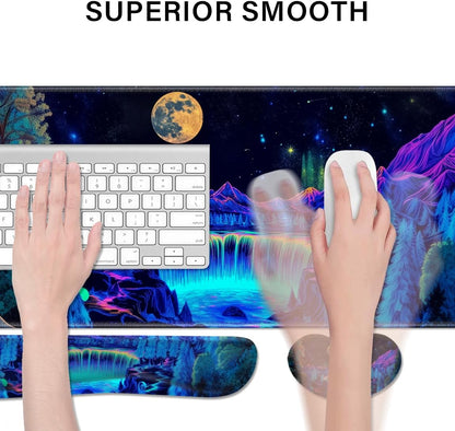 Desk Pad and Keyboard Wrist Rest, Large Mouse Pad + Keyboard Pad+Mouse Wrist Support, Non-Slip Desk Mat Protector for Office, Home 31.5×11.8 Inches Anime Dragon
