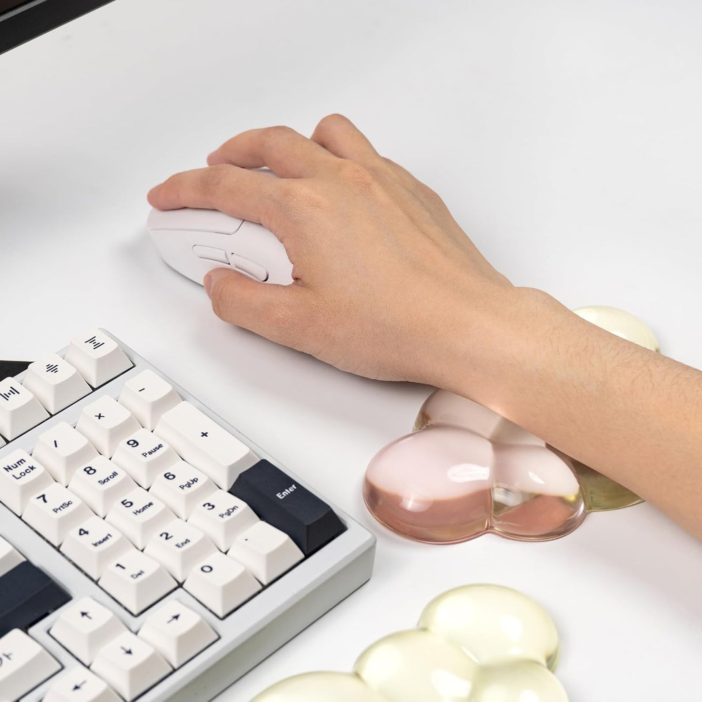 Gel Keyboard and Mouse Wrist Rest Set – Clear Cloud Wrist Rest for Computer Keyboard 60%/68%/75%, Comfort & Support for Typing and Gaming(Purple Green)