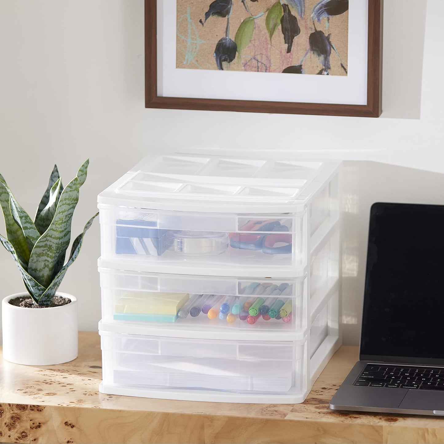 Gracious Living 3-Drawer Desktop and Countertop Organizer Drawer Set, White/Clear
