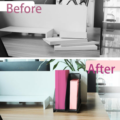 Desk Organizers, Metal Magazine File Holder with 2 Vertical Compartments Rack Binder File Organizer for Office Supplies, Home Workspace - Black