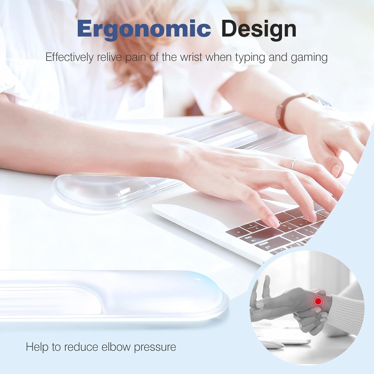 Ospelelf Mouse Pad with Wrist Rest and Ergonomic Gel Keyboard Hand Wrist, Support for Typing Gaming, Relieve Wrist Pain, Cool & Easy to Clean, for Office, Programmer, Home Computer Use, Pink