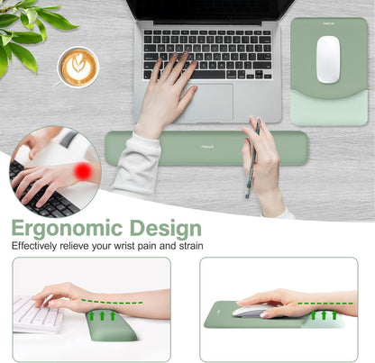 MOSISO Wrist Rest Support for Mouse Pad&Keyboard Set, Rectangular Ergonomic Mousepad Non-Slip Base Home/Office Pain Relief&Easy Typing Pad with Neoprene Cloth&Raised Silicone Lining, Green