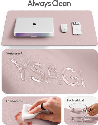 YSAGi Leather Desk Protector, Office Mat, Large Mouse Mat, Non-Slip PU Leather Blotter, Laptop Pad, Waterproof Writing Pad for Office and Home (Light Pink, 23.6" x 13.8") - Colors B