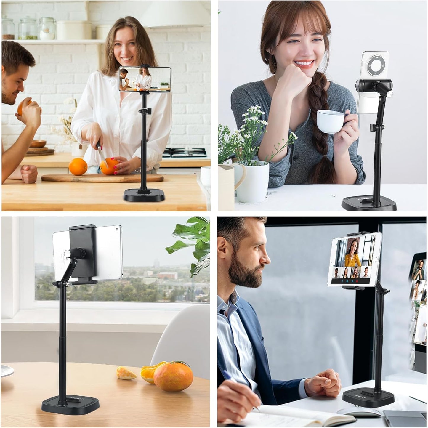 UTEBIT Adjustable Phone Stand for Desk, 11.8''-17.7''Height Adjustable Phone Holder for Desk Recording, Retractable Cell Phone Tablet Stand Holder for 5.5''-9.5''Screen iPhone 17 16 15 Pro Max Android