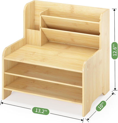 Desk File Organizer 4-Tier Desktop Paper Mail Organizer Document Holder for Home Office Supplies, Office Desk Accessories & Workspace (Nature)