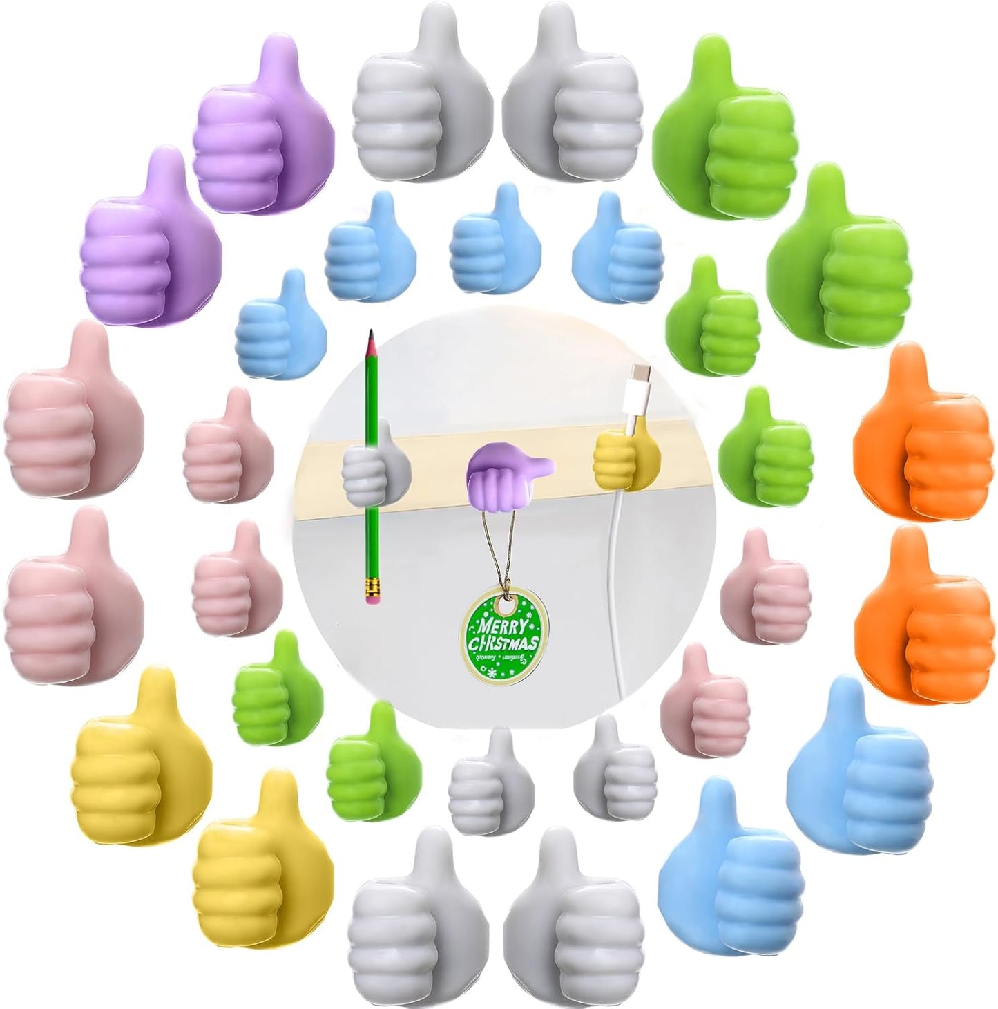 16Pcs Creative Silicone Thumb Wall Hook - Multifunction Adhesive Cable Clip ，Self Adhesive Thumb Cable Organizer Clips Key Hanger