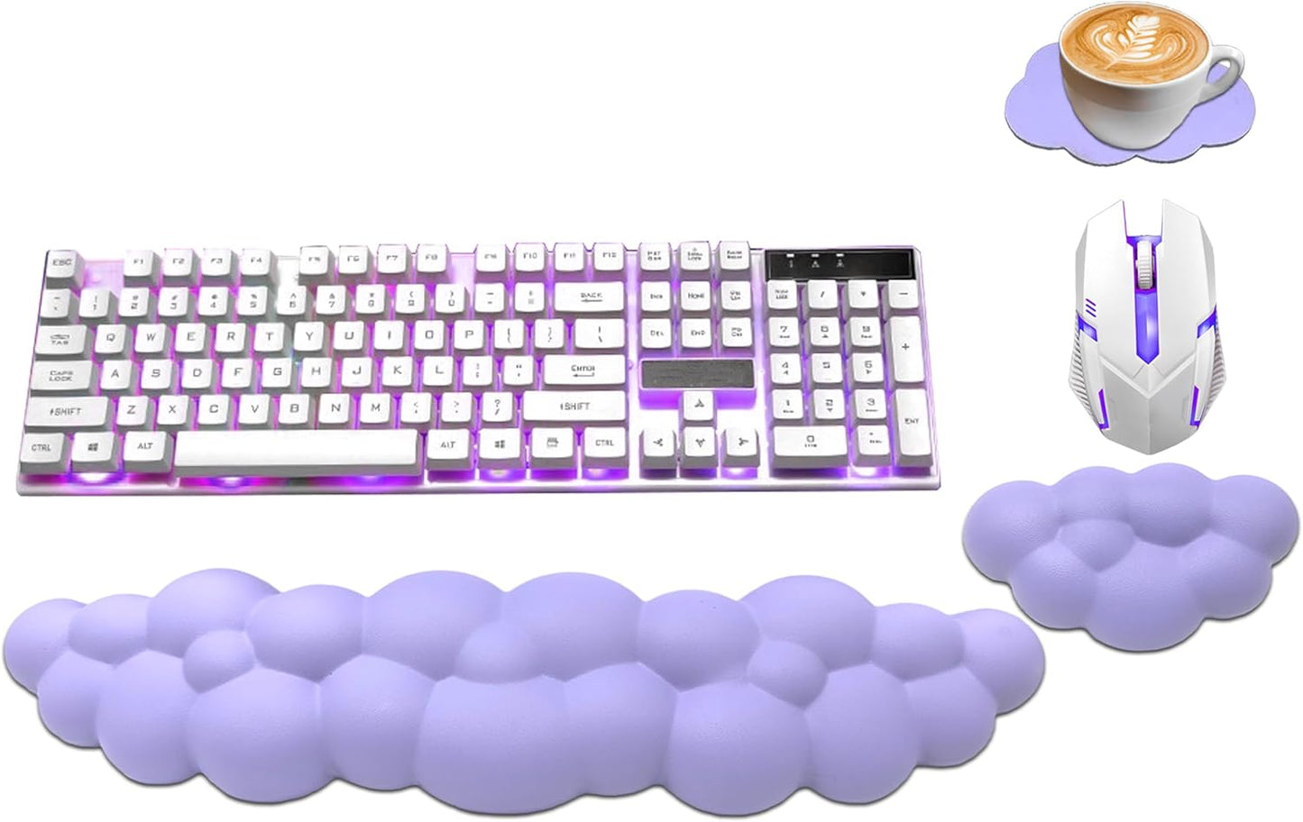 Ergonomic Keyboard Wrist Rest, PU Leather Memory Foam Cloud Wrist Rest for Computer Keyboard, Mouse Wrist Rest and Keyboard Pad for Gaming, Office, Computer, Laptop, Typing Pain Relief, Pastel Pink