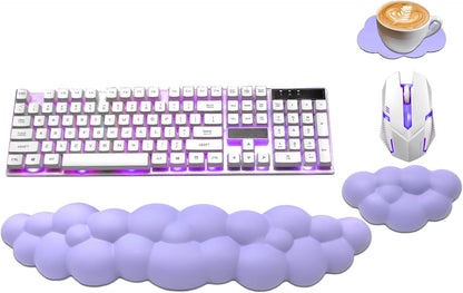 Ergonomic Keyboard Wrist Rest, PU Leather Memory Foam Cloud Wrist Rest for Computer Keyboard, Mouse Wrist Rest and Keyboard Pad for Gaming, Office, Computer, Laptop, Typing Pain Relief, Pastel Pink
