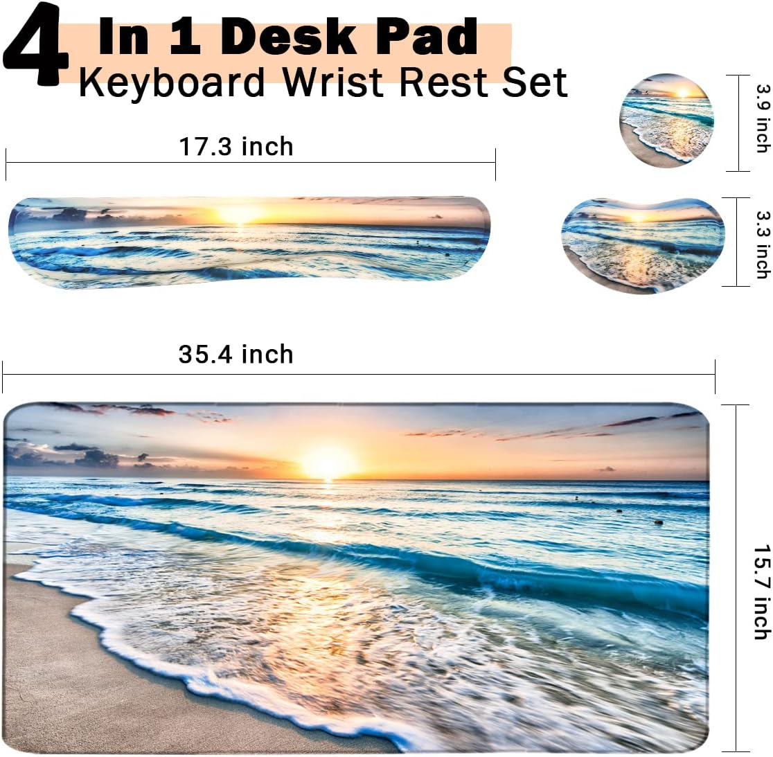 4-in-1 Large Mouse Pad, Keyboard Wrist Rest Pad & Wrist Support Mousepad Set, Extended Desk Pad Waterproof Desk Mat for Home Office Study Game