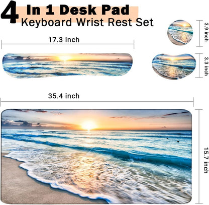 4-in-1 Large Mouse Pad, Keyboard Wrist Rest Pad & Wrist Support Mousepad Set, Extended Desk Pad Waterproof Desk Mat for Home Office Study Game