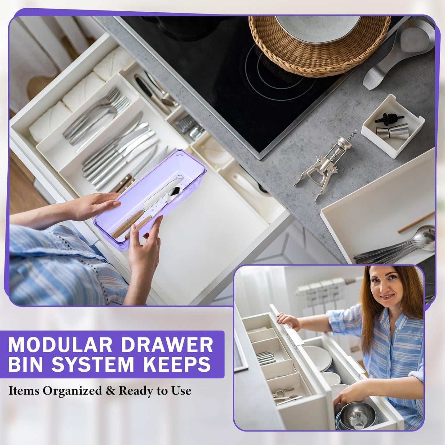 Maitys 12 Pcs Clear Drawer Organizer 9 x 3 x 2 Inches Plastic Rectangle Trays Makeup Vanity Storage Bins and Kitchen Drawers Dividers for Office Desk Silverware Kitchen Utensils(Clear)