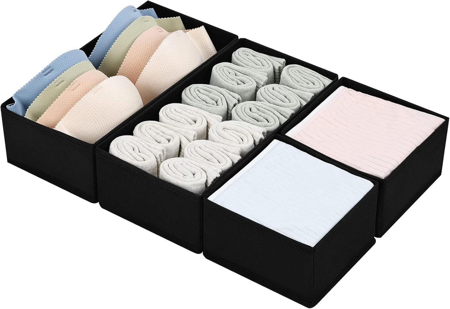 DIMJ Drawer Organizers Clothes, Dresser Organizer Bins for Baby Clothes,Underwear and Sock, Fabric Closet Organization and Storage Boxs, Drawer Dividers for Nursery, Clothing, Tie - 4 Pack, Beige