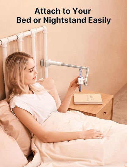 JSAUX Phone Holder for Desk and Bed Compatible with iPhone 17 16 15 14 13 12 Overhead Phone Mount Gooseneck Phone Stand Flexible 360 Lazy Long Arm Clamp Clip for Table Bedside [1-Pack, Black]