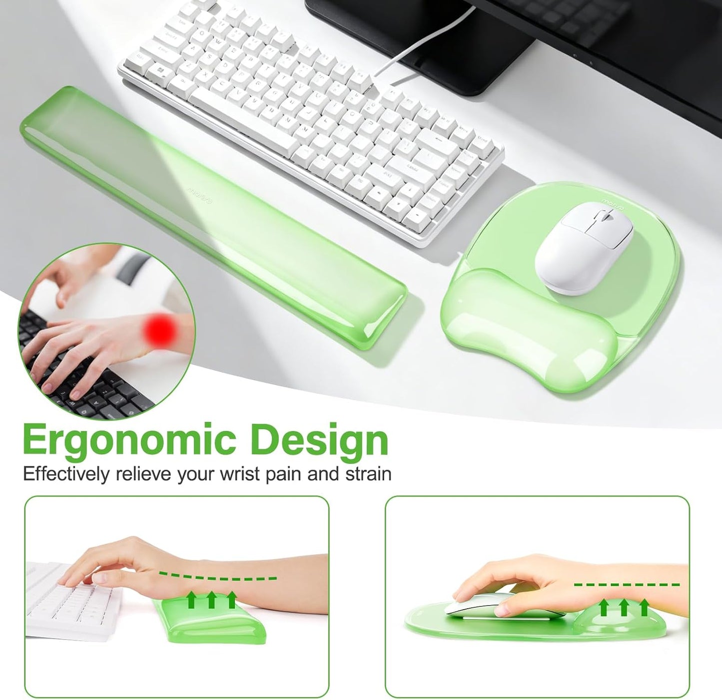 MOSISO Gel Wrist Rest Support for Mouse Pad&Keyboard Set, Irregular Oval Ergonomic Mousepad Keyboard Pad Non-Slip Base Home/Office Pain Relief&Cooling Gel Easy Typing Pad for Computer Laptop, Pink