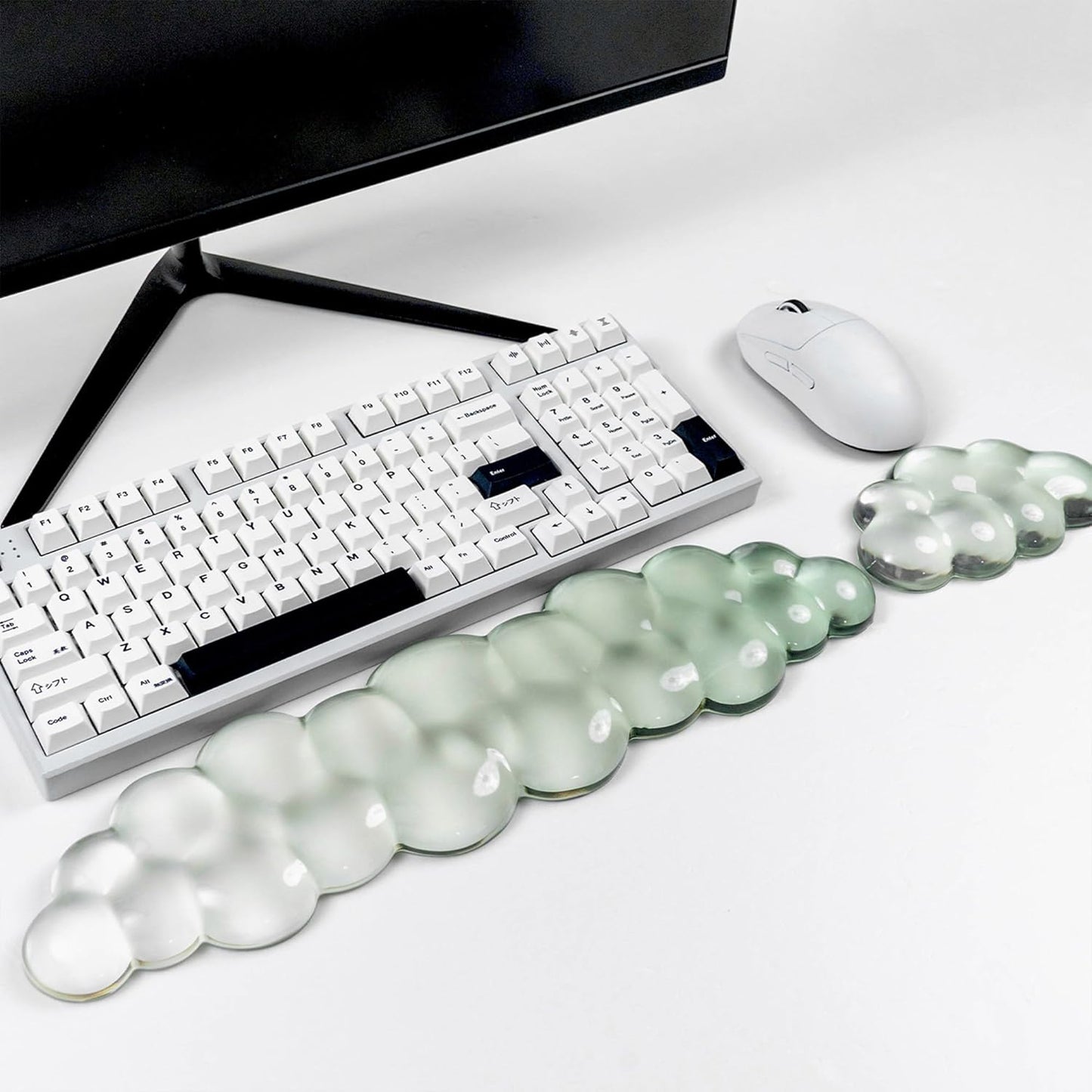 Gel Keyboard and Mouse Wrist Rest Set – Clear Cloud Wrist Rest for Computer Keyboard 60%/68%/75%, Comfort & Support for Typing and Gaming(Purple Green)
