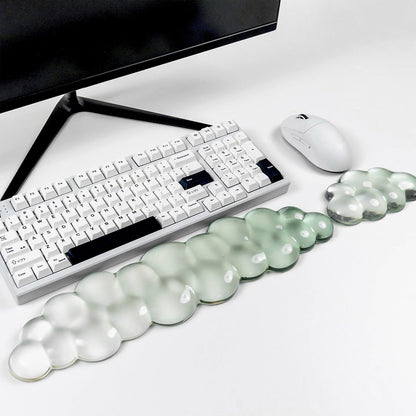 Gel Keyboard and Mouse Wrist Rest Set – Clear Cloud Wrist Rest for Computer Keyboard 60%/68%/75%, Comfort & Support for Typing and Gaming(Purple Green)