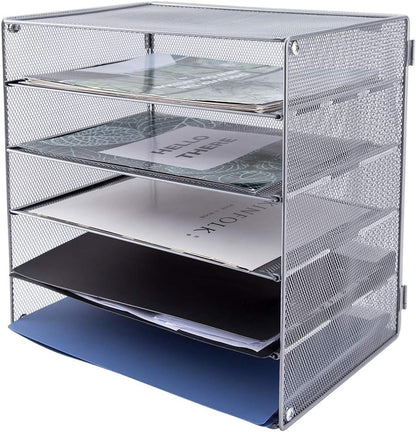 EASEPRES 3 Tier Mesh Desk Organizer Tray, File Paper Letter Folder Holder Desktop Paper Sorter Mail Organization Rack Storage Accessories, for Office Home School Classroom, Black