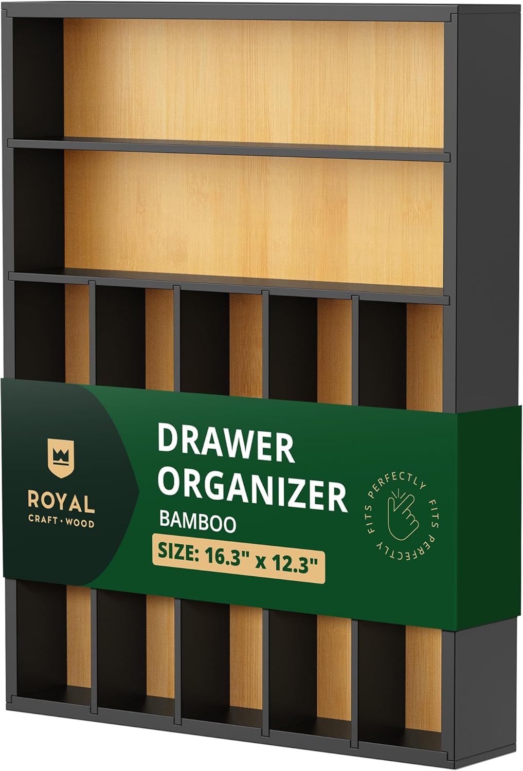 ROYAL CRAFT WOOD Luxury Bamboo Kitchen Drawer Organizer - Silverware Organizer, Utensil Holder & Cutlery Tray Drawer Dividers for Flatware (9 Slot, Natural)