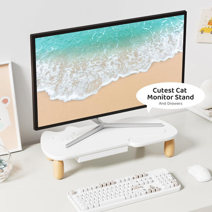 AFOOYO Monitor Stand Riser, Cookie-Shaped Sturdy Wood Computer Monitor Stand for Desk, Ergonomic Desk Stand, Multi-Purpose Desktop Organizer Riser for Computer, Laptop, Printer, TV,White