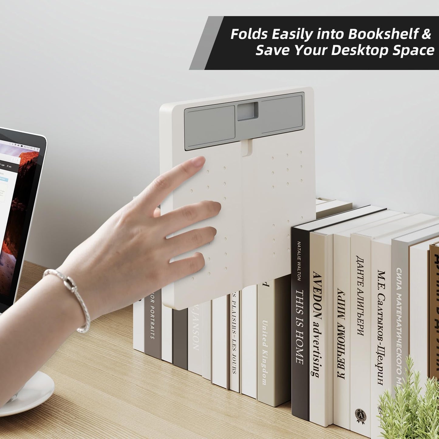 Portable Book Stand Holders for Reading Hands Free, Adjustable Cookbook Recipe Stand Holder for Kitchen Counter with Page Holder Clips