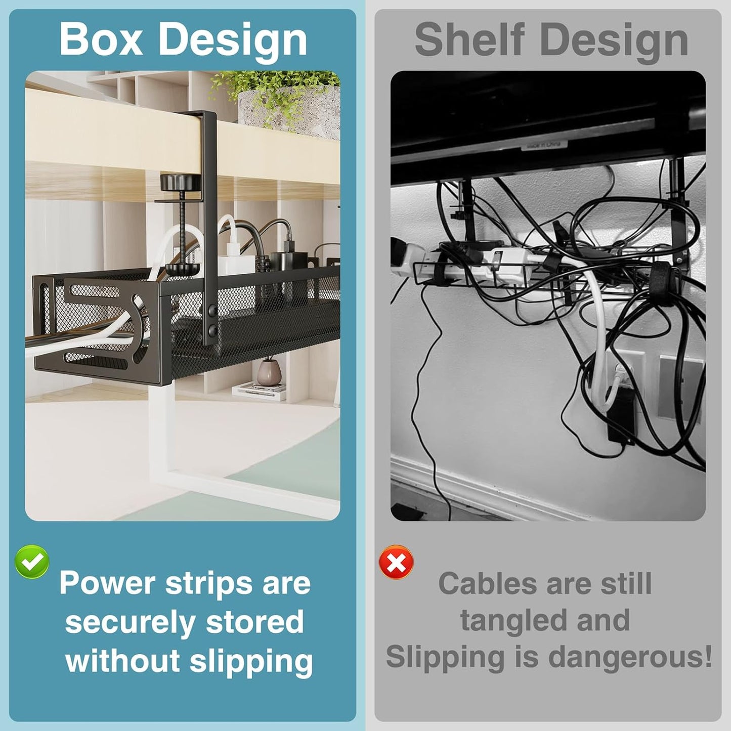 No Drill Under Desk Cable Management Tray, SONATURE 15.7" Cord Organizer for Table, Clamp Mount Desk Cable Management, Premium Carbon Steel Cable Organizer for Office, Home (Black)
