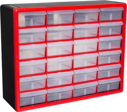 Akro-Mils 24-Drawer Plastic Drawer Storage Cabinet for Garage Organization, Bead Organizer, Building Bricks Storage, Teacher Toolbox, Makeup Organizer, 20" W x 6" D x 16" H, 10124 Black