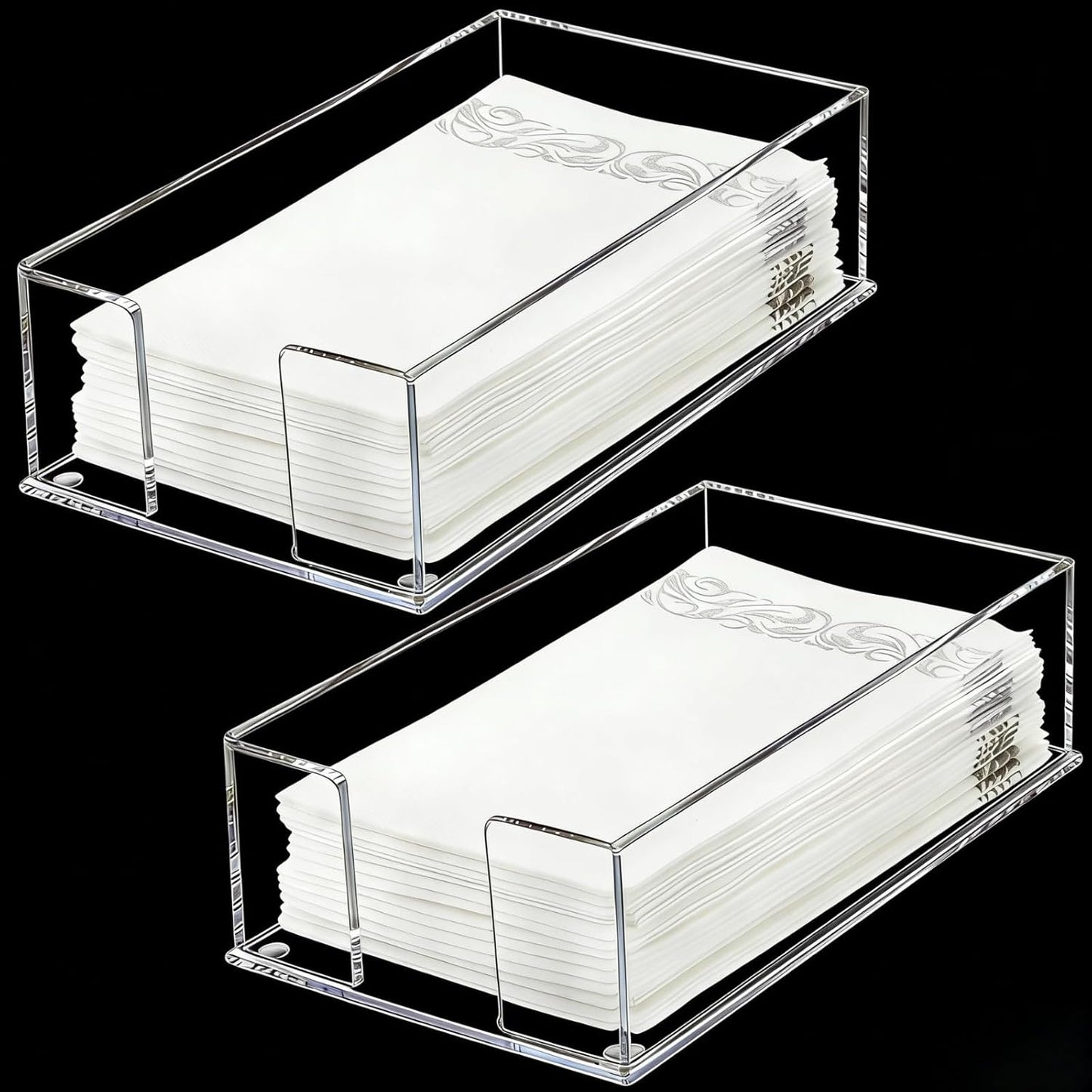 Cididu 2 Pack Acrylic Napkin Holder for Table, Clear Guest Paper Hand Towel Holder for Bathroom Countertop, 0.12'' Thickness Paper Napkin Dispenser Organizer Tray for Parties, Weddings, Party, Hotel