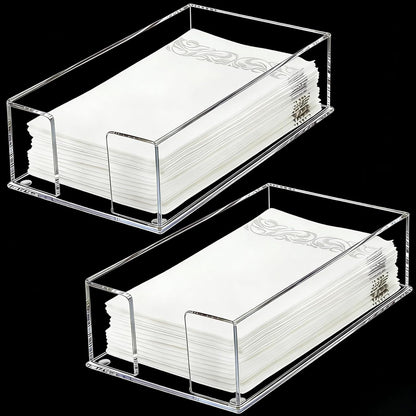 Cididu 2 Pack Acrylic Napkin Holder for Table, Clear Guest Paper Hand Towel Holder for Bathroom Countertop, 0.12'' Thickness Paper Napkin Dispenser Organizer Tray for Parties, Weddings, Party, Hotel