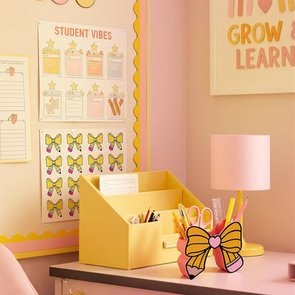 Tenceur Pink Pen Holder for Desk Large Capacity Pink Bow Pencil Holder Coquette School Supplies Set Desk Organizer Cute Bow Office Decor Makeup Brush Holders Funny Back to School Gift for Women