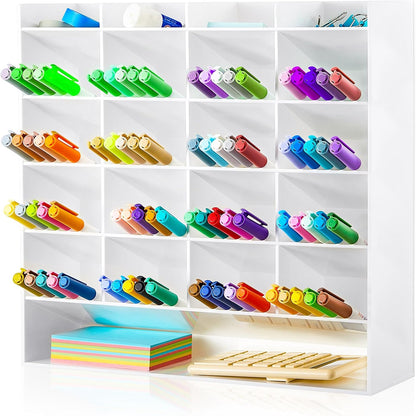 MotiMind Acrylic Pen Organizer Storage for 250 Markers Vertical Marker Organizer Acrylic Pen Display Holder for Office Desk Desktop Stationery Pencil Storage, Clear, 13 x 4 x 12.4 Inch