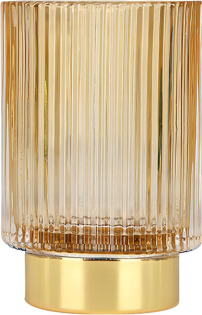 DASITON Makeup Brush holder Organizer,Crystal Cosmetic Makeup Brush Glass Brushes Storage Holder, Vintage Make Up Brush Cup Pen Pencil Holder striped vase(Coffee S)
