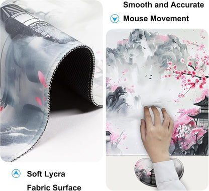 Keyboard Wrist Rest + Mouse Pad with Wrist Support + Desk Mat + Coaster 4 in 1 Set, XXL Large Gaming Mousepad Cute Ergonomic Mouse Pads for Desk Computer Laptop Office Decor-Beach