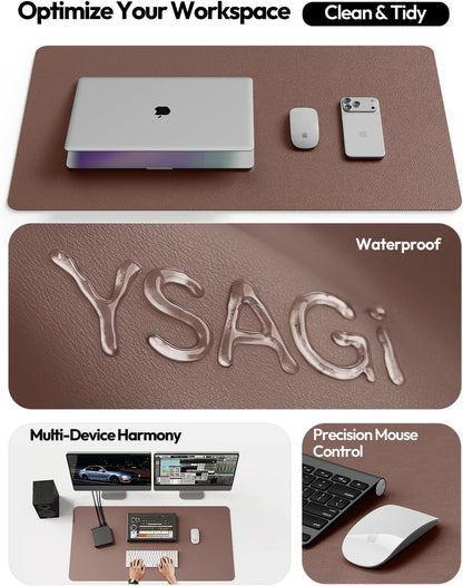 YSAGi Leather Desk Protector, Office Mat, Large Mouse Mat, Non-Slip PU Leather Blotter, Laptop Pad, Waterproof Writing Pad for Office and Home (Light Pink, 23.6" x 13.8") - Colors B