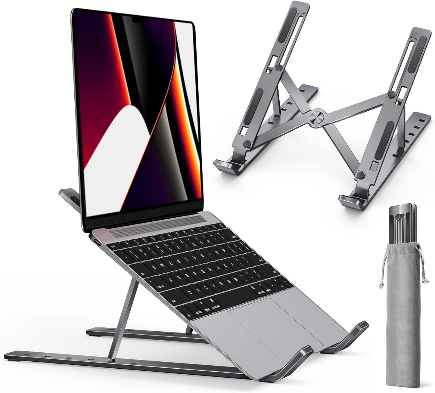 ivoler Laptop Stand, Laptop Holder Riser Computer Tablet Stand, 6 Angles Adjustable Aluminum Ergonomic Foldable Portable Desktop Holder Compatible with 10-15.6” MacBook,iPad, HP, Dell, Lenovo Silver