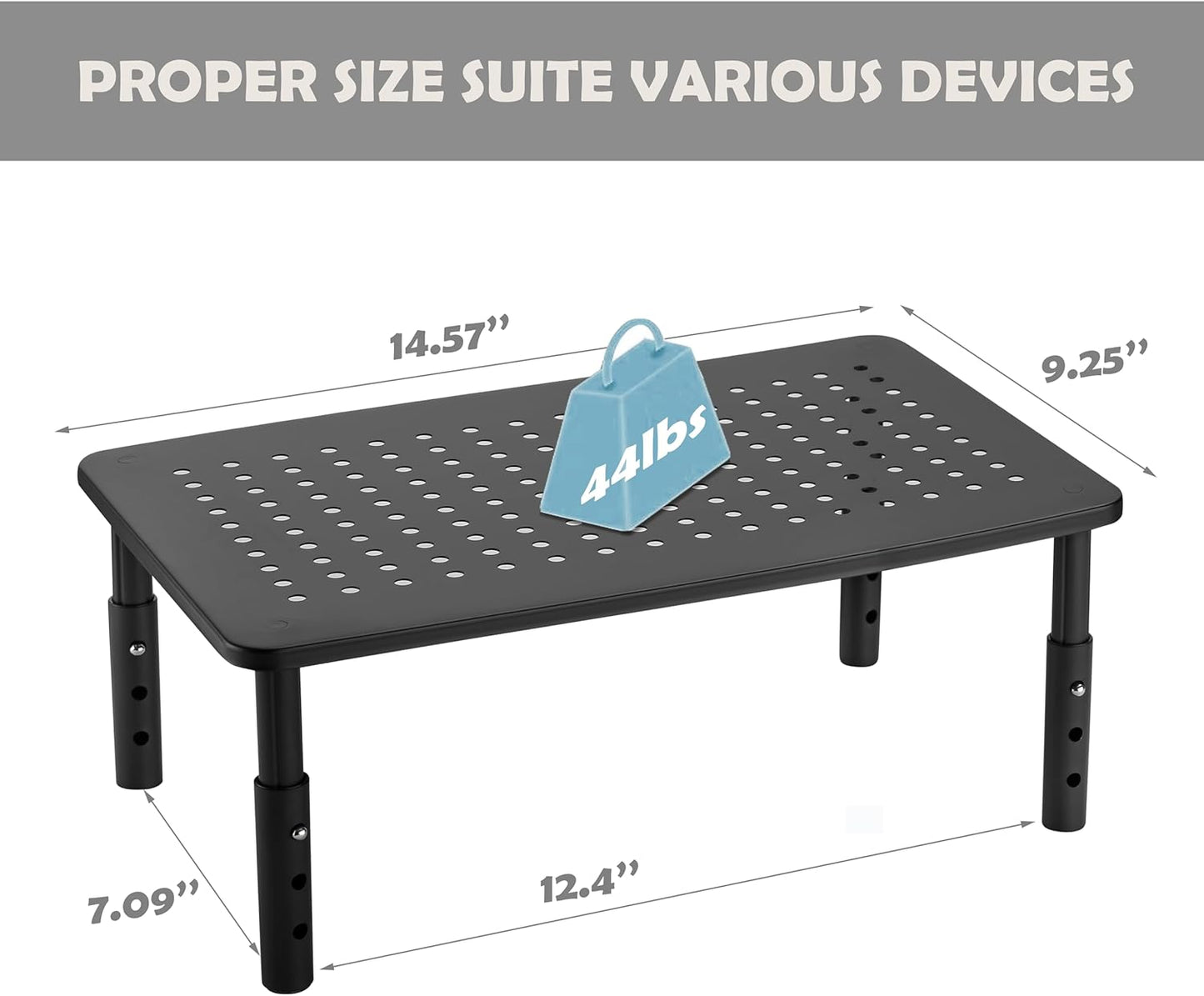 Monitor Stand for Desk Monitor Riser, Adjustable Laptop Riser, Desk Organizer Desktop Printer Laptop Storage Shelf, Mesh Metal Computer Item Stand (2 Pieces)(14.5" Lx9.3 W/Piece)