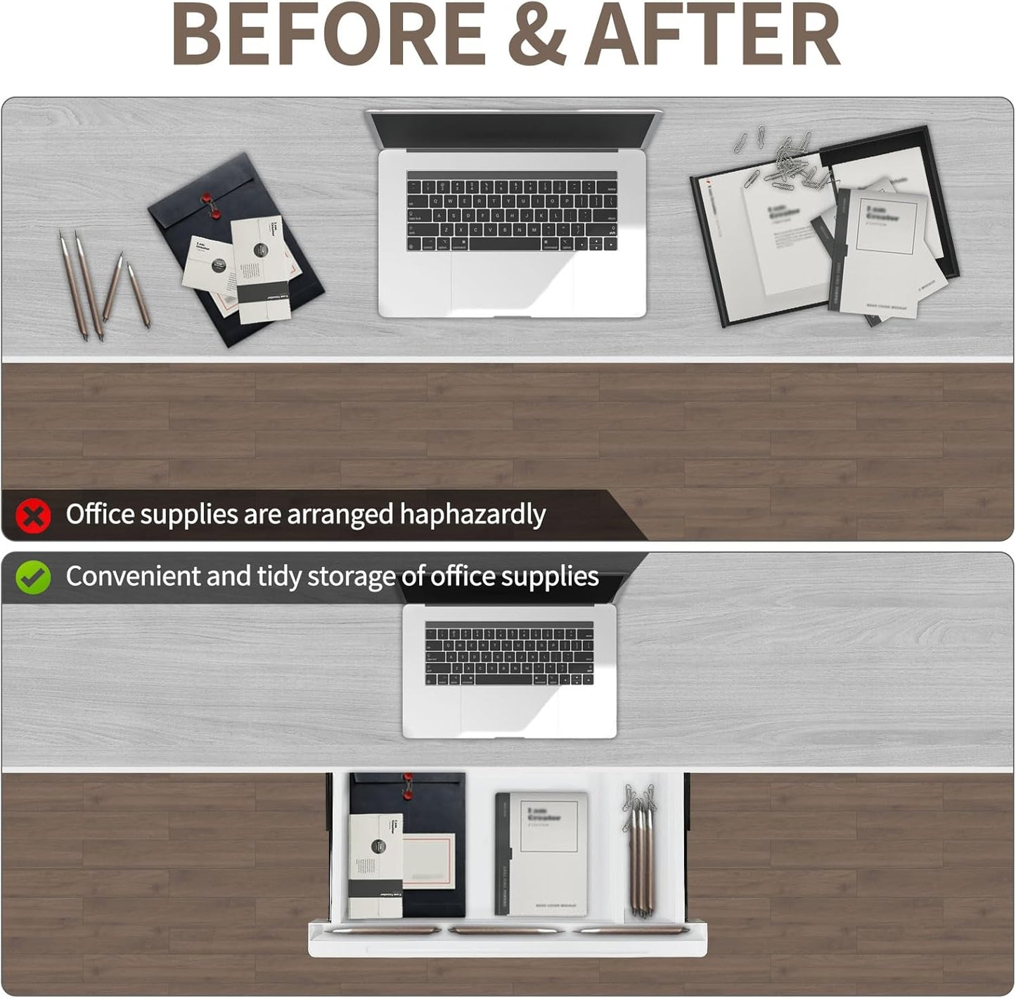 Under Desk Mounted Sliding Drawer to pull out, Attachable Desk Pencil Drawer Ball-Bearing Slides