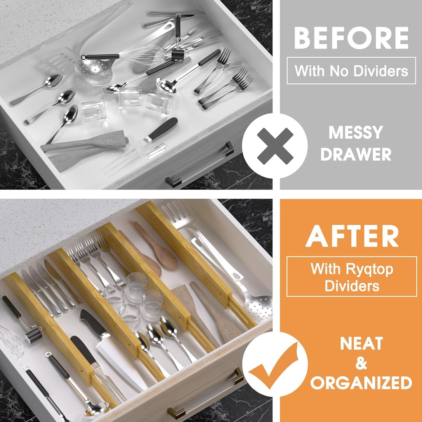 Bamboo Drawer Dividers,17-22" Adjustable Kitchen Drawer Organizer for Clothes,4 Pack Expandable Drawer Organization Separators for Bedroom,Bathroom,Dresser and Office,Natural