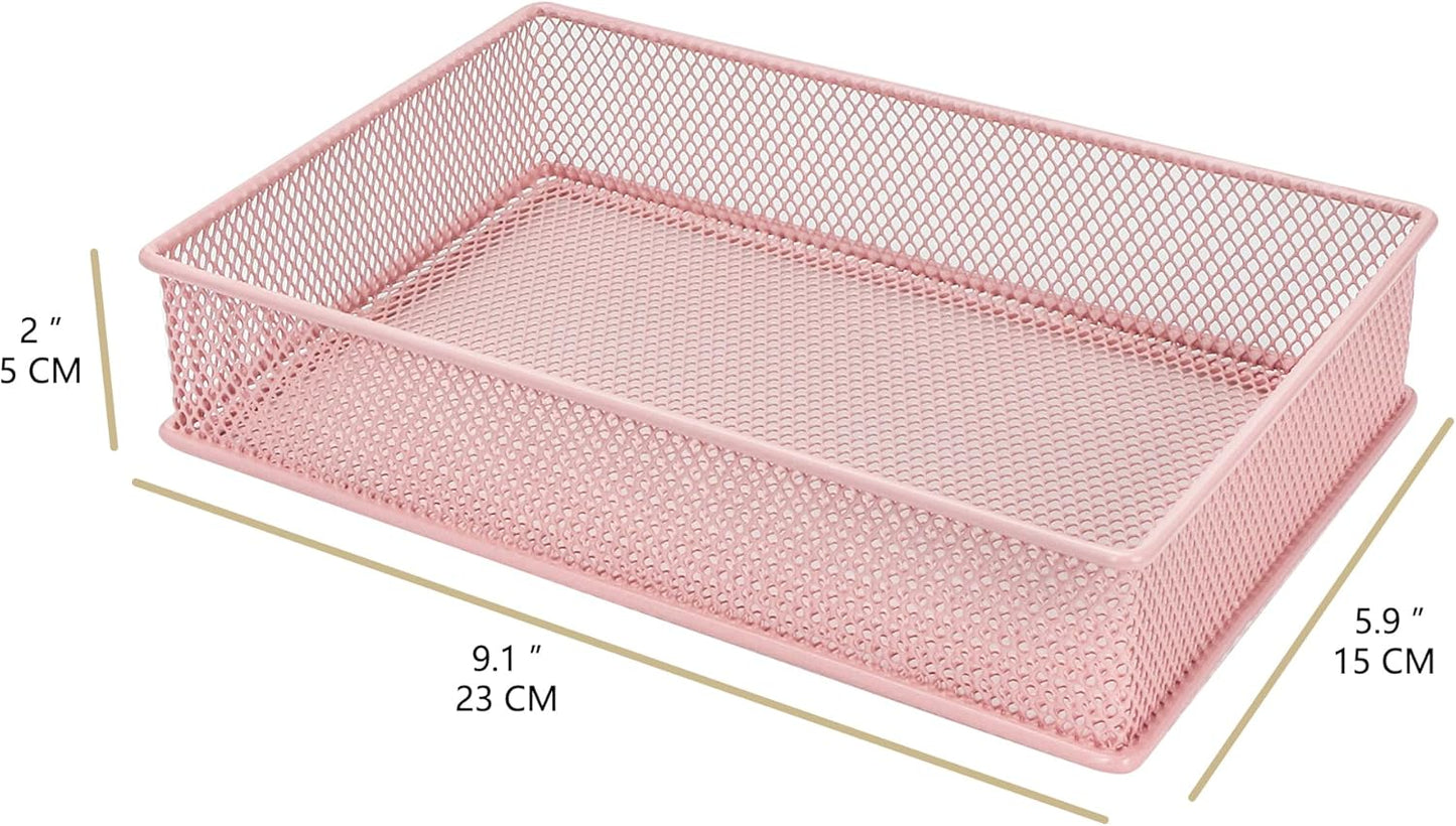 Annova Stackable Mesh Drawer Cabinet and Shelf Organizer Bins Storage Basket School Office Supply Holder Tray- Set of 2 (Gold, 3x3x2 Inch)