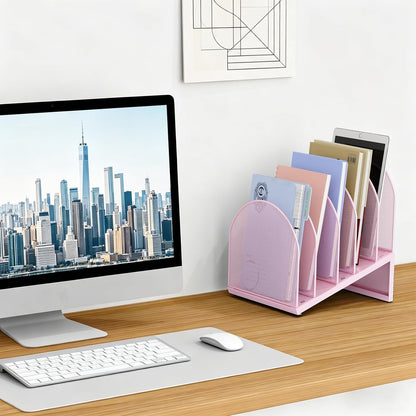 gianotter Desktop File Organizer, Desk Organizer with 5 Compartments, Paper Organizer for Desk, Workspace Organizers for Office Supplies (Black, Upright Style)