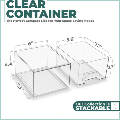 Sorbus Acrylic Storage Containers - 2 Pack, Stackable Storage Bins Set for Bathroom Organization - Clear Acrylic Drawer Organizers - Makeup Case Pull-Out Drawers (7.6’’ Tall)