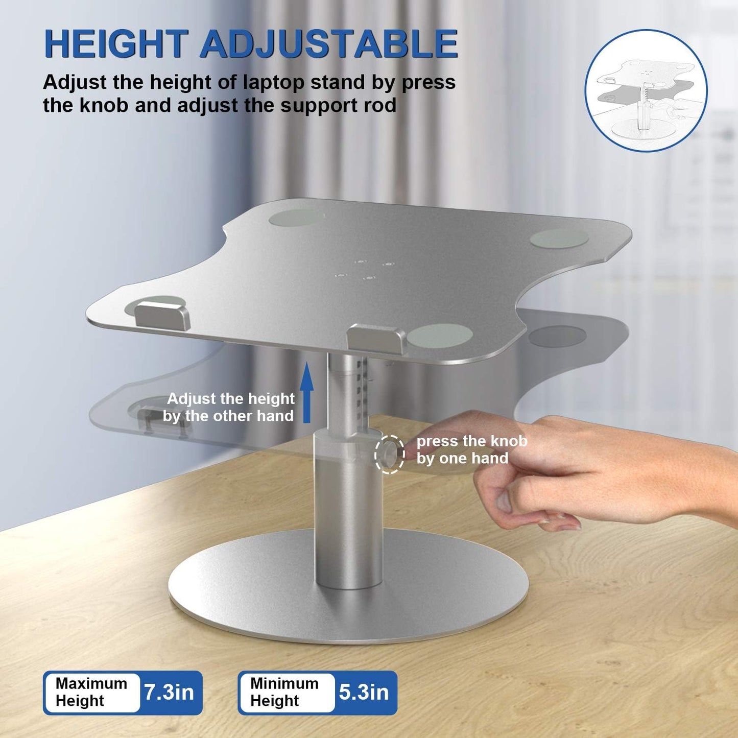 Laptop Stand for Desk - Adjustable, Foldable Clear Acrylic Riser with 360° Rotating Base, Ergonomic Laptop Holder for MacBook Pro/Air & 10-16” Notebooks