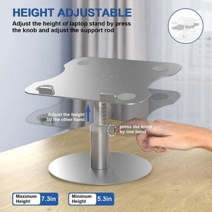 Laptop Stand for Desk - Adjustable, Foldable Clear Acrylic Riser with 360° Rotating Base, Ergonomic Laptop Holder for MacBook Pro/Air & 10-16” Notebooks