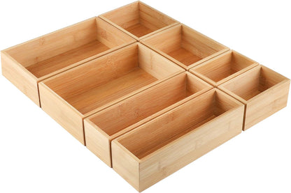 Kootek 6 Pcs Bamboo Drawer Organizer Utensil Tray Kitchen Storage Box 3-Size Versatile Dividers Cutlery Holders Bins Containers for Flatware Kitchen Utensils