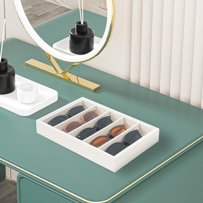 Bedside Organizer - Multi-use Nightstand & Desk-top Catchall Tray for Jewelry, Sunglasses, Phone, Watch, Perfume, Lipstick (Beige 3Grid)