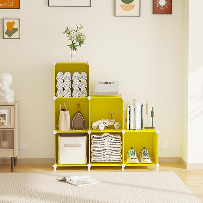 AWTATOS Cube Storage Organizer, Storage Cubes Shelves Bookshelf, 6 Cube Closet Organizers and Storage, DIY Stackable Plastic Clothes Organizer Shelving for Bedroom, Home, White