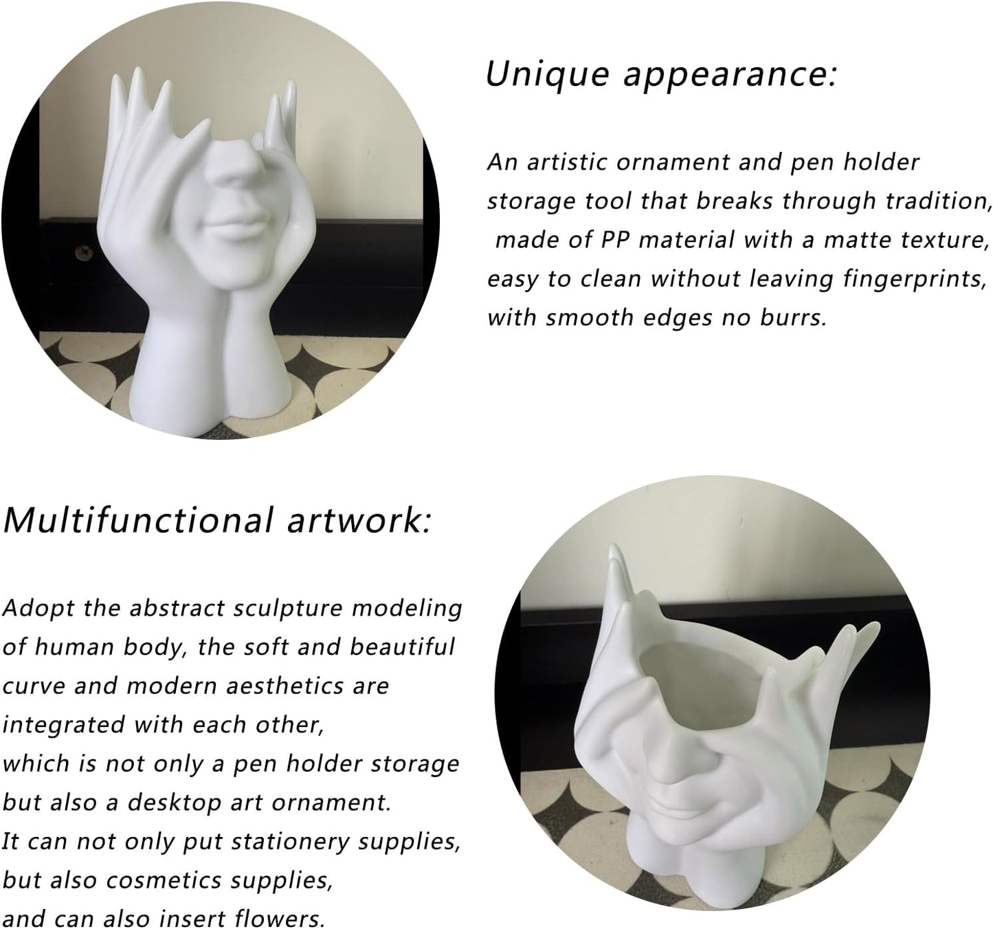 Abstract Human Body Art Face-Holding Sculpture | Home Decor/Makeup Brush Organizer + Office Desk Pen Holder | Multi-Use Gift for Family, Coworkers & Loved Ones