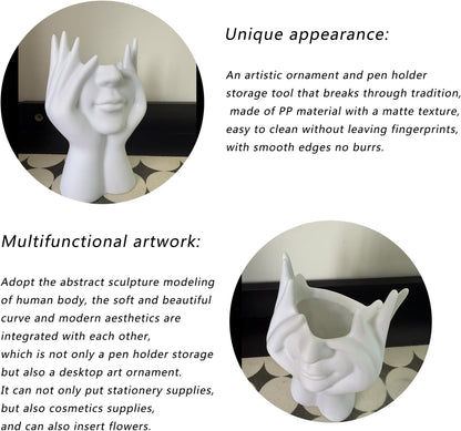 Abstract Human Body Art Face-Holding Sculpture | Home Decor/Makeup Brush Organizer + Office Desk Pen Holder | Multi-Use Gift for Family, Coworkers & Loved Ones