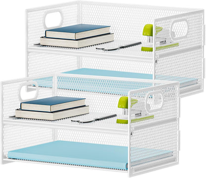 Marbrasse 2 Tier Paper Organizer Letter Tray, Mesh File Organizer with Handle, Paper Sorter Desk Organizer for Home Office Supplies - Black