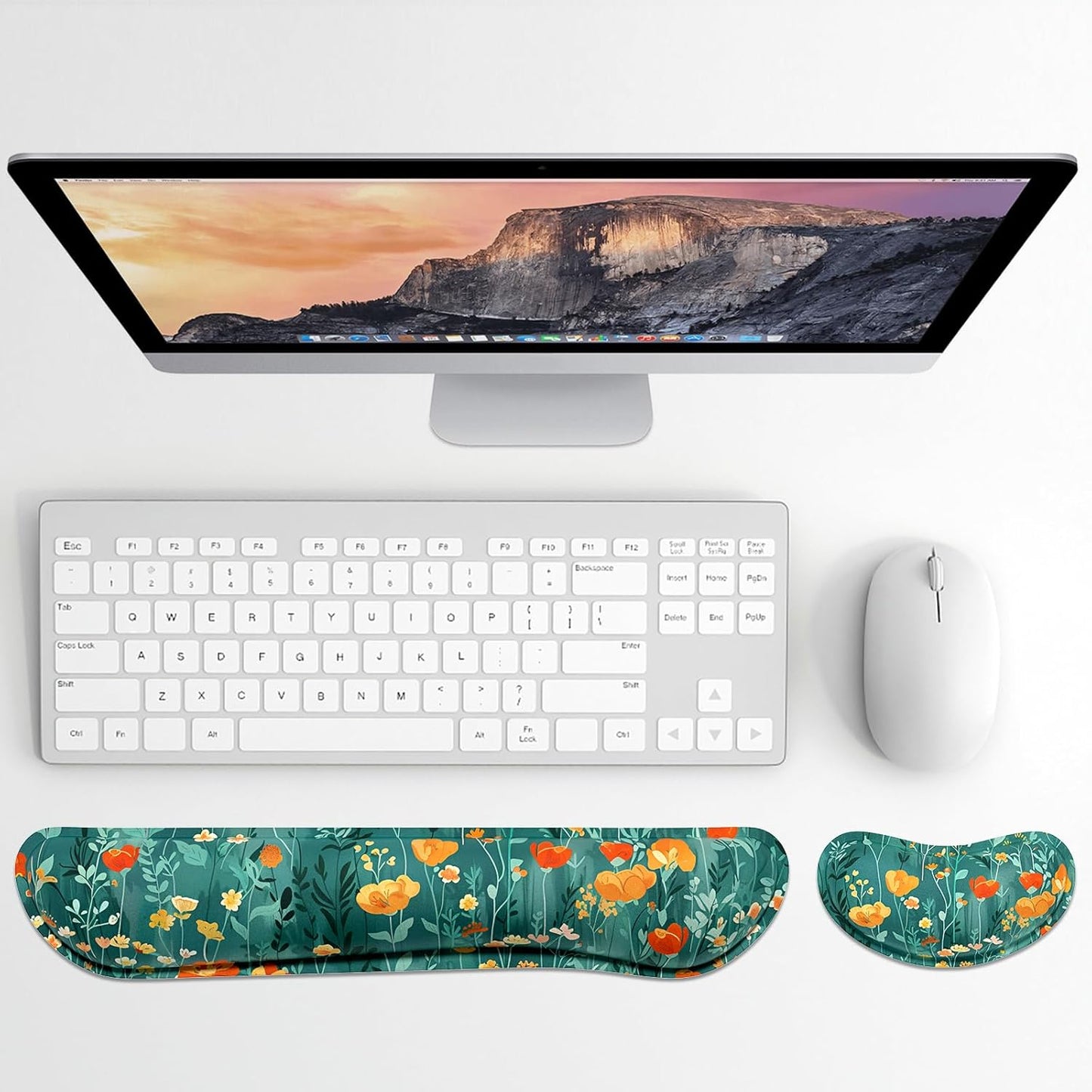 Dapesuom Enlarge Keyboard Wrist Rest, Memory Foam Wrist Cushion for Desk Mats Support, Cute Pain Relief Keyboard Mouse Pad Rests Set with Non-Slip Base for Gaming Laptop Office Computer, Green Leaf