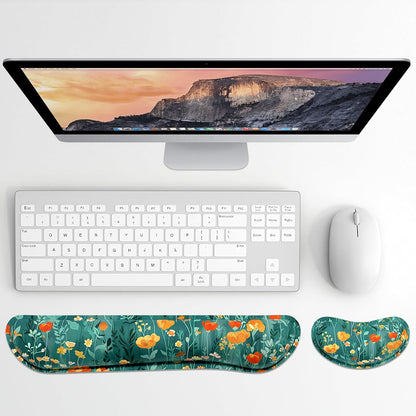 Dapesuom Enlarge Keyboard Wrist Rest, Memory Foam Wrist Cushion for Desk Mats Support, Cute Pain Relief Keyboard Mouse Pad Rests Set with Non-Slip Base for Gaming Laptop Office Computer, Green Leaf